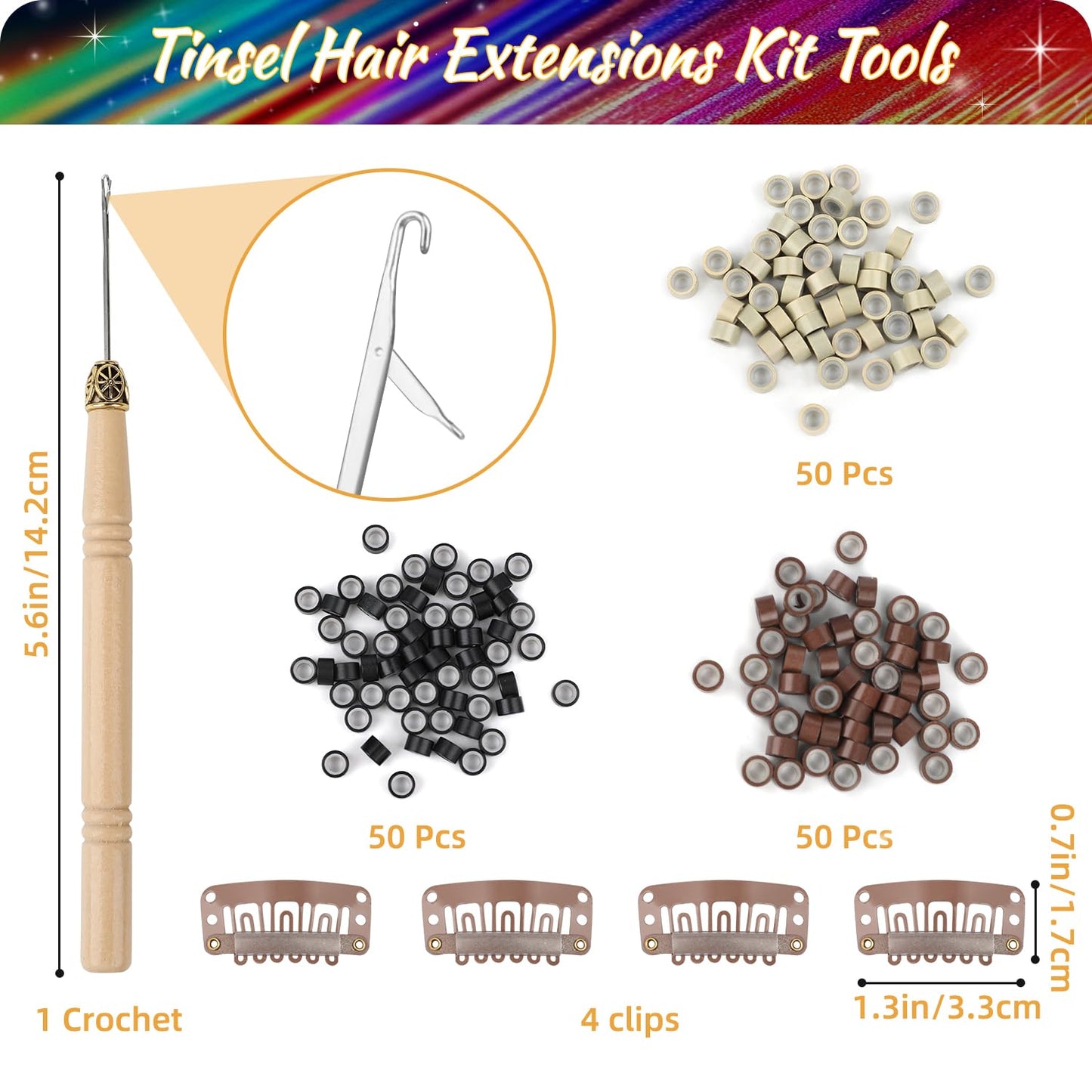 20 Colors Hair Tinsel Kit, 47 Inches 4800 Strands Glitter Tinsel Hair Extensions, Heat Resistant Fairy Hair Tinsel Kit with Tools for Girls Women Christmas New Year Halloween Cosplay Party