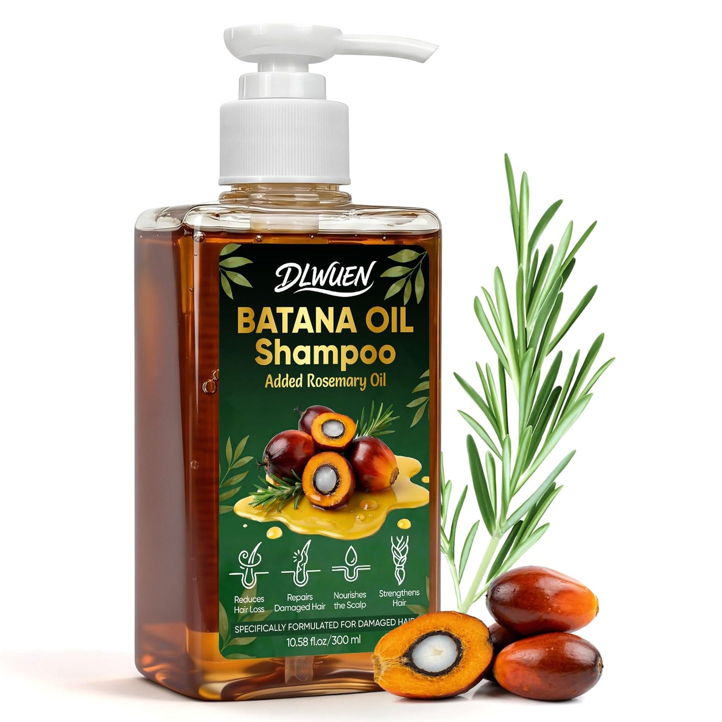 Batana Oil Shampoo for Hair Growth, Rosemary Shampoo Oil for Scalp Health, Reduces Hair Loss & Nourishes Scalp, Delivering Softness & Lasting Volume, Repairs Hair Damage for Men & Women 10.58 fl.oz