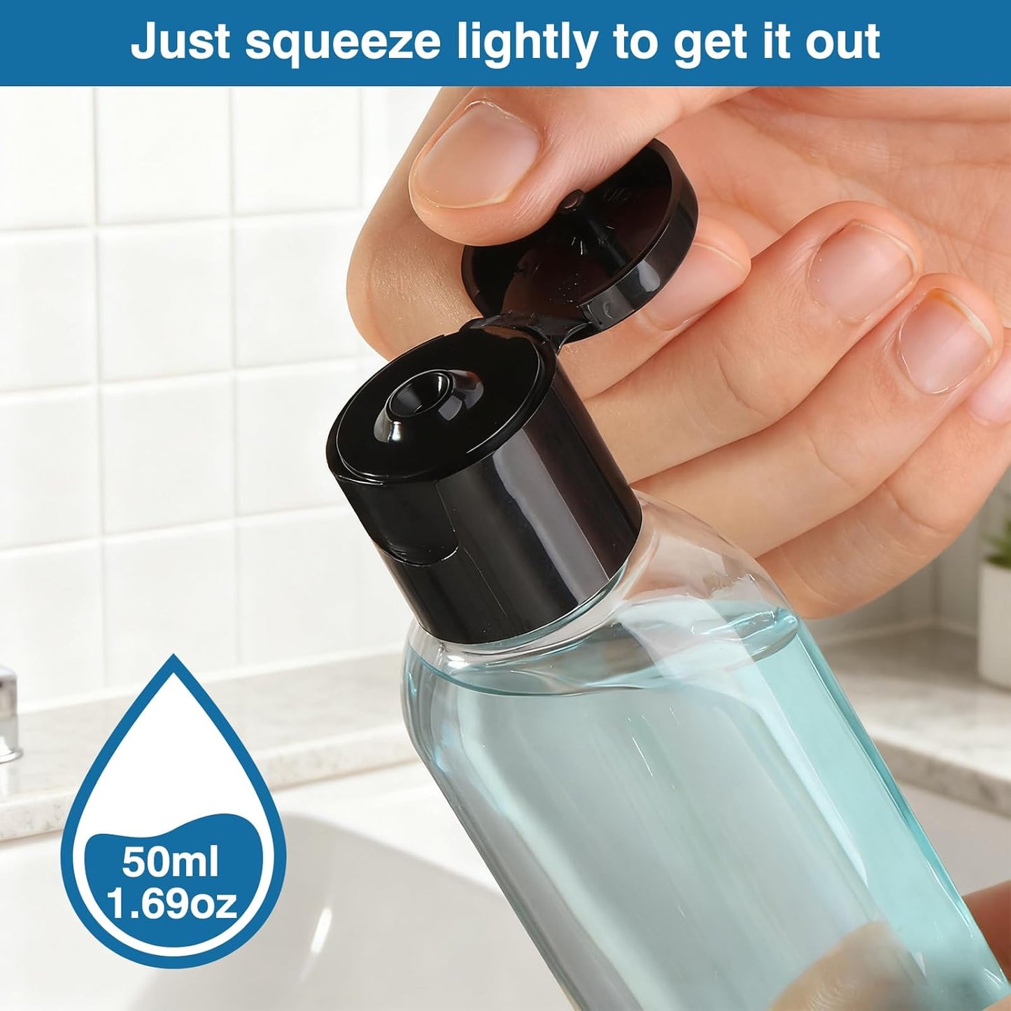 Travel Bottles for Toiletries - BPA-Free Refillable Squeeze Containers | 6 Pack, 1.69 oz Leak-Proof Shampoo Bottles