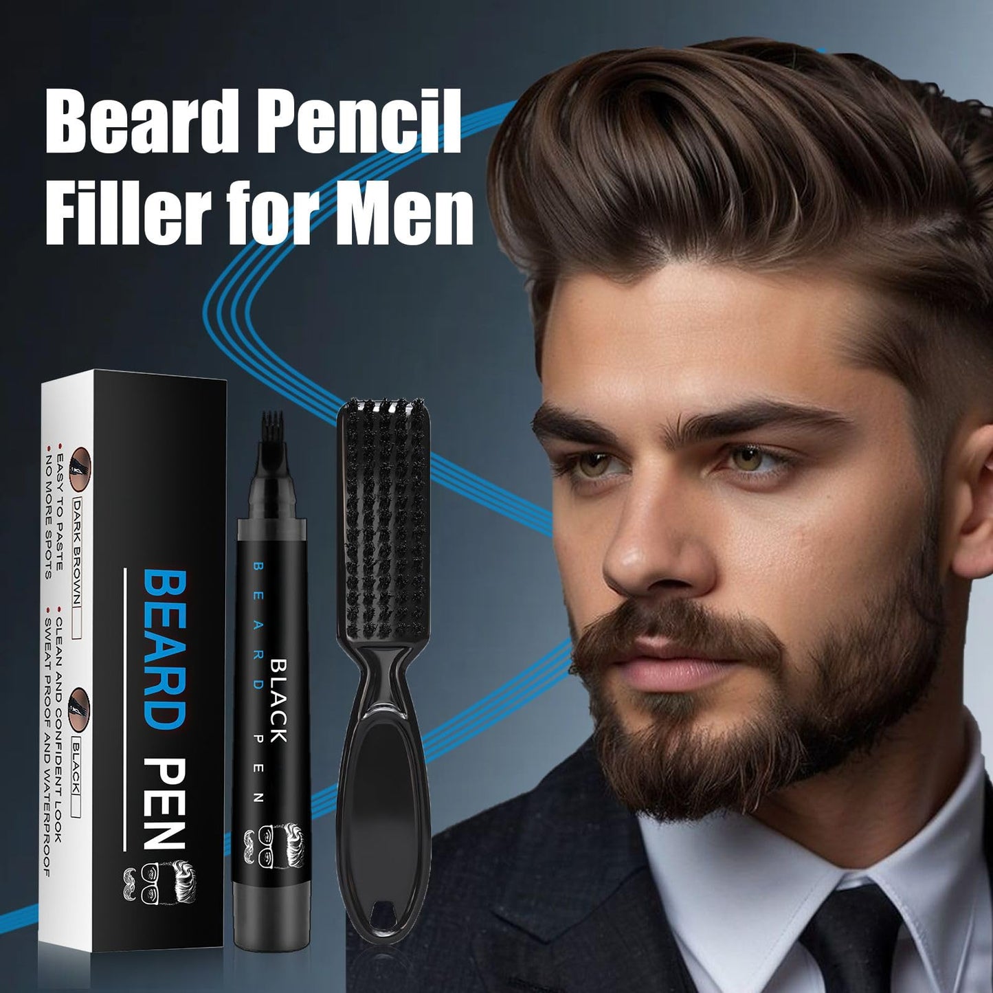 Beard Pen with Brush, Barber Pencil Mens Grooming Kits Creating Voluminous Beard Dad Gifts (Dark Brown)