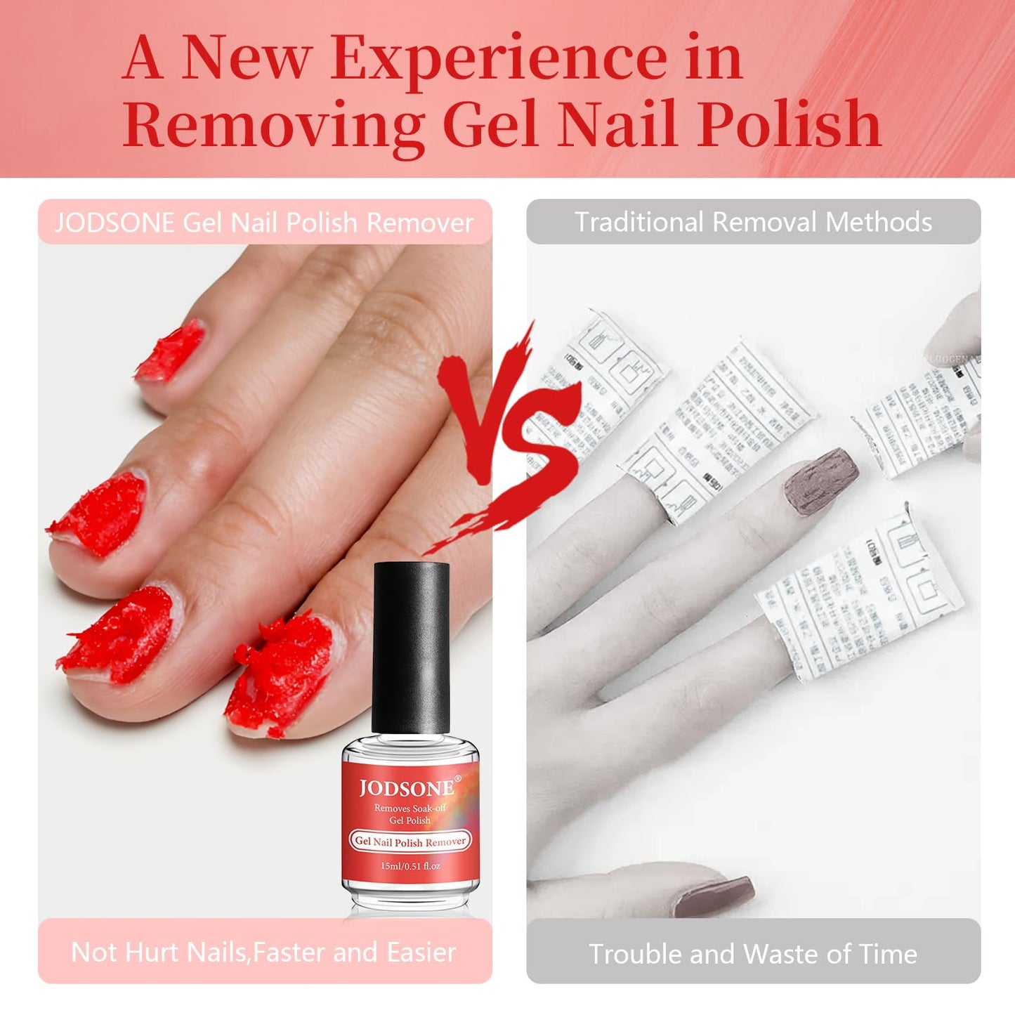 JODSONE 15ml Gel Nail Remover No Need Soaking or Wrapping for Quick And Easy Removal At Home with Cuticle Pusher and Nail File