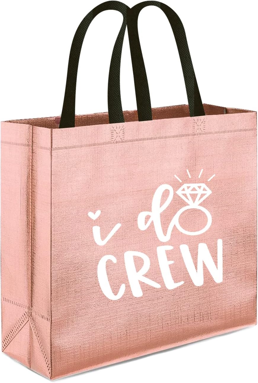 Rose Gold I Do Crew Gift Bags - 8 Non-Woven Bags for Bridesmaid Gifts | Bachelorette Party Favors