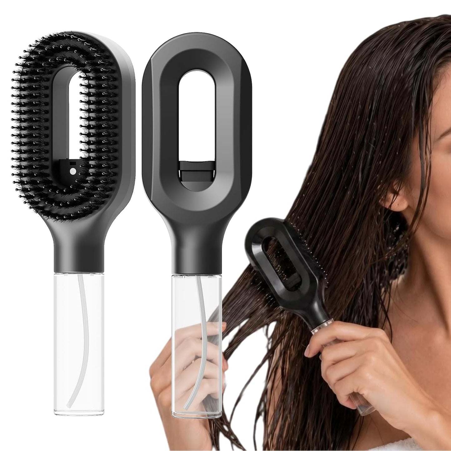 Smoothing Mist Brush - 2-in-1 Detangling Comb for Frizz & Static Control | Wet/Dry Styling, Khaki