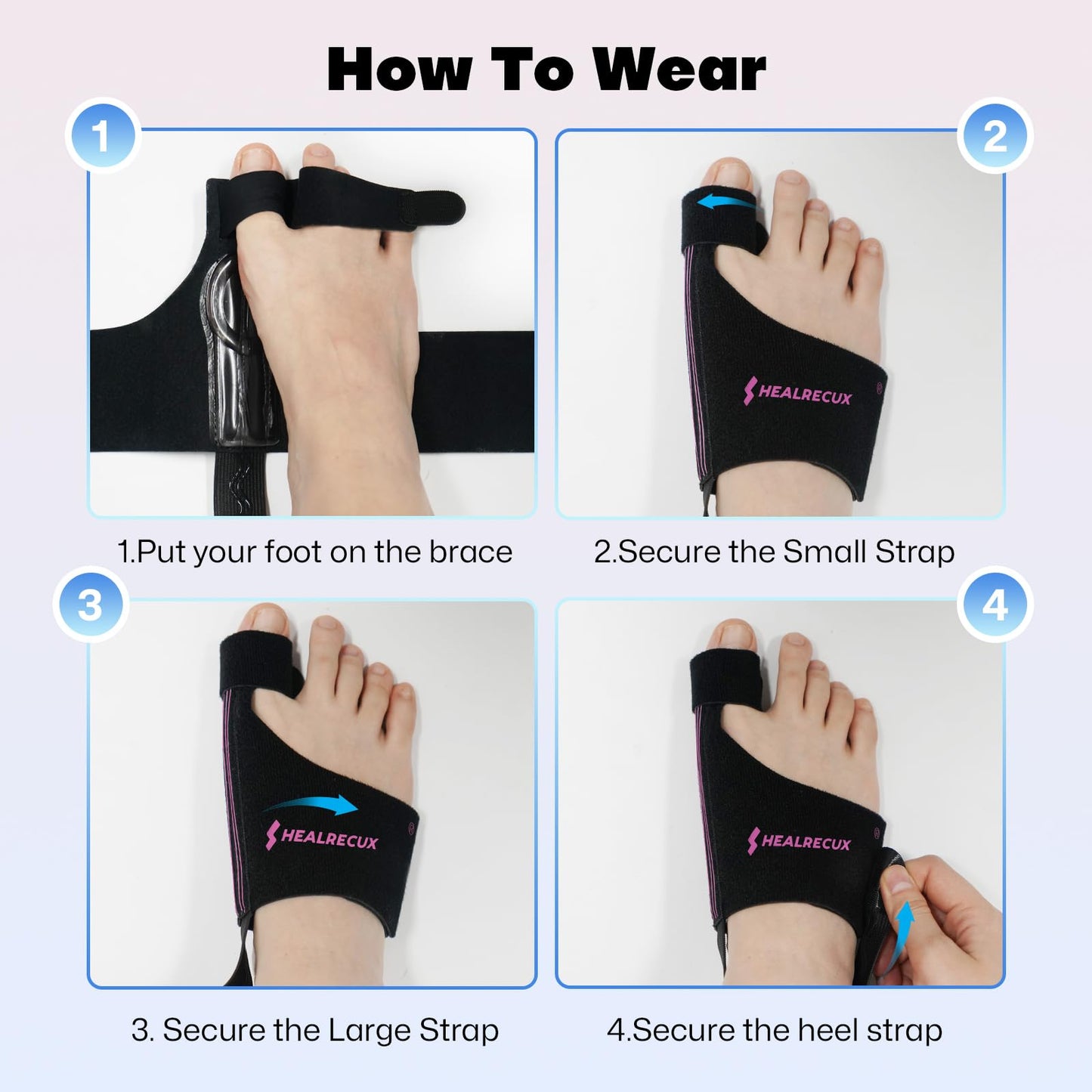 Healrecux Bunion Corrector & Hammer Toe Splint - with Flexible Steel Springs & Cushion Pad, Hallux Valgus Corrector for Strong Alignment & Pain Relief, Bunion Brace for Women Men - Pink Stripes