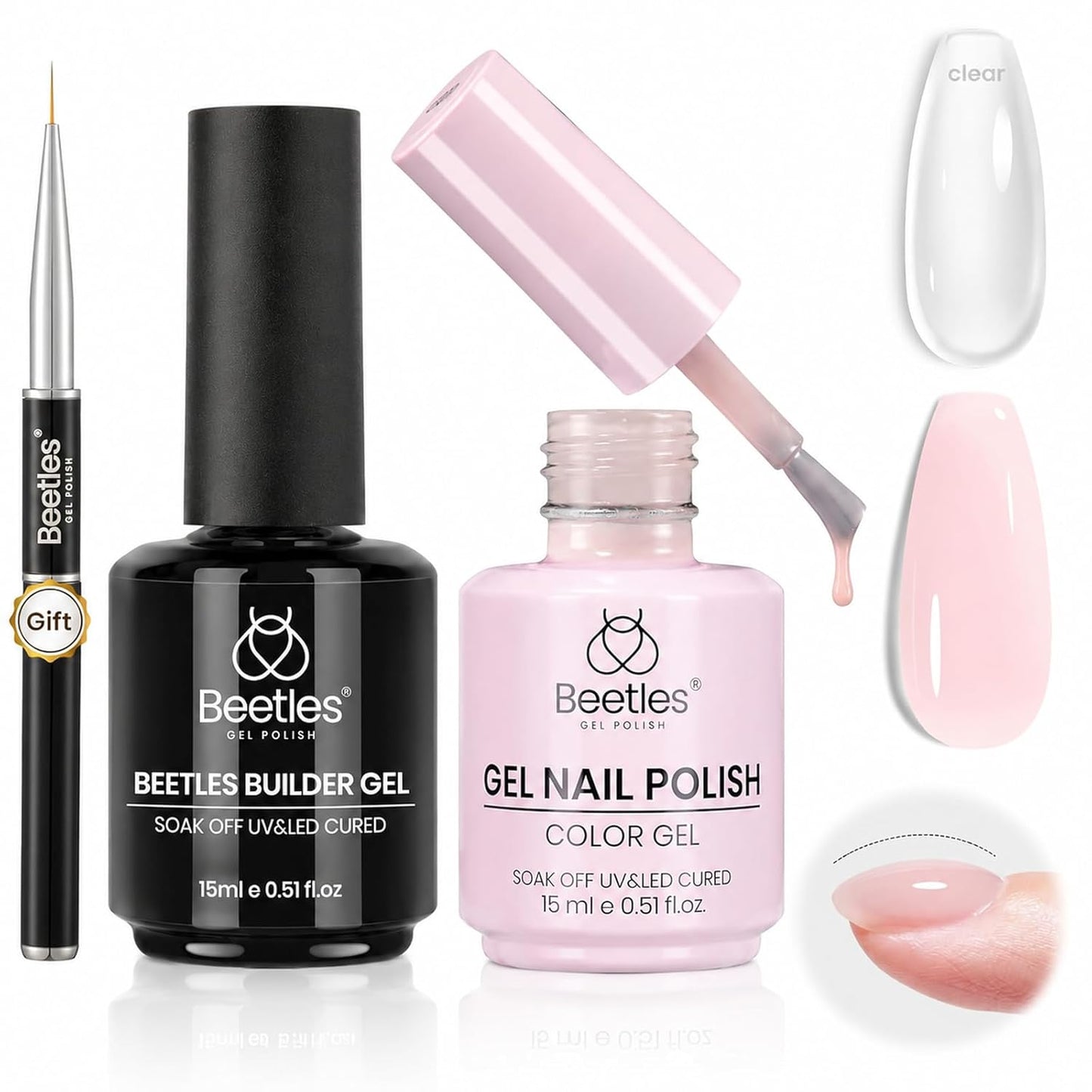 Beetles Builder Gel - Clear Nail Strengthening Gel Set | 3 Pcs for DIY Salon Use, UV & LED Compatible
