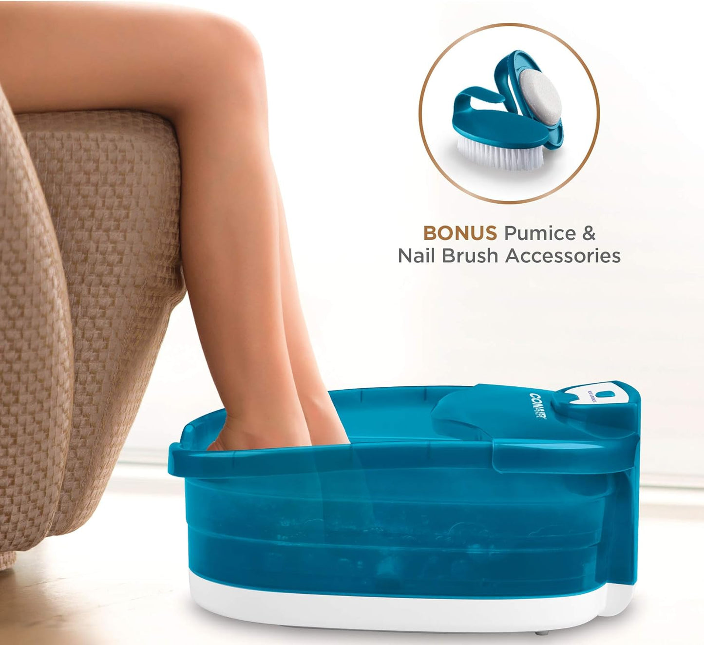 Conair Pedicure Foot Spa Bath - 104°F Heat, Massaging Rollers & Soothing Bubbles | Pumice Stone & Nail Brush Included