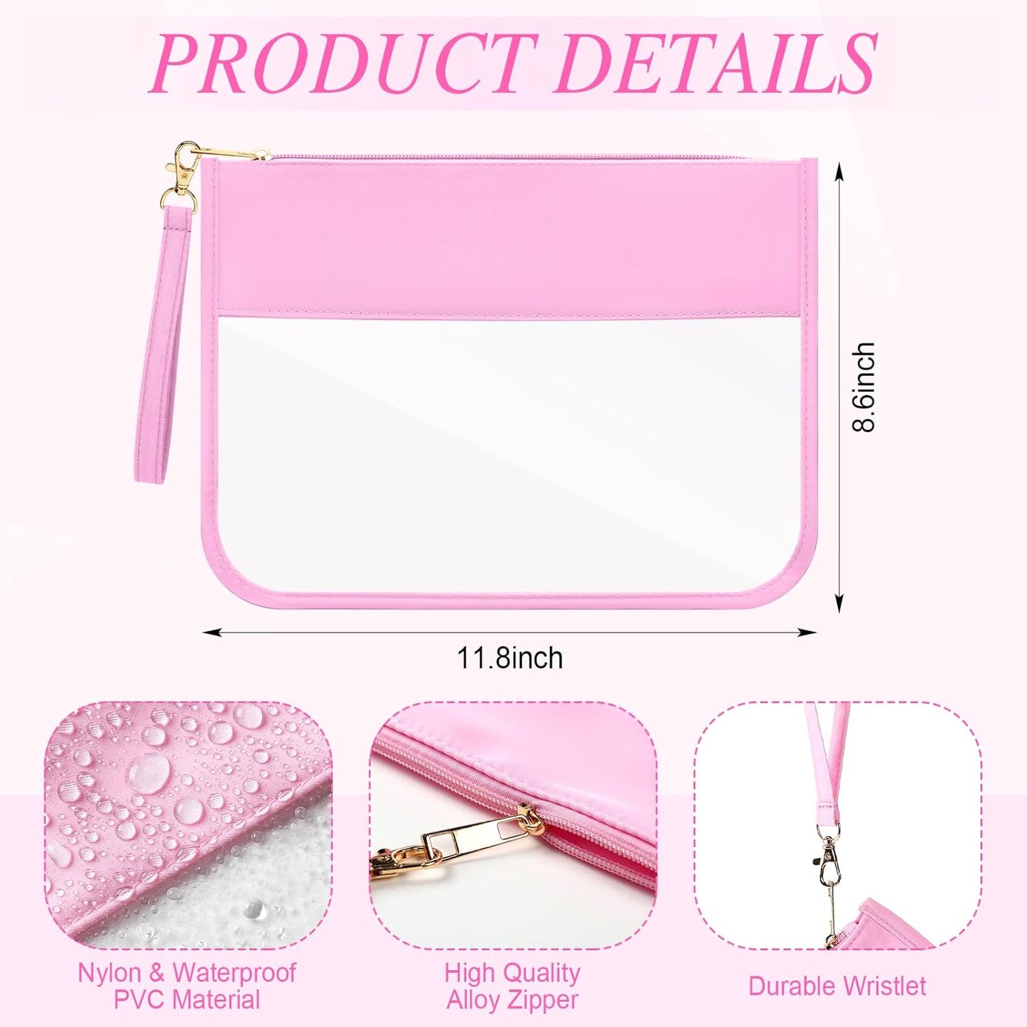 Clear Flat Zipper Pouches Set - 3 Pcs Waterproof Nylon Makeup & Snack Bags | Portable Travel Organizers (Pink, Blue, Purple)