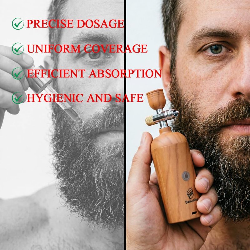 Portable Beard Oil Sprayer & Precision Applicator – Cordless Electric Airbrush Gun for Even Coverage, Nano Mist,Saves 30% Oil in 10 Seconds. Compatible with Minoxidil & Beard Dye. (Natural, Bare Tool)