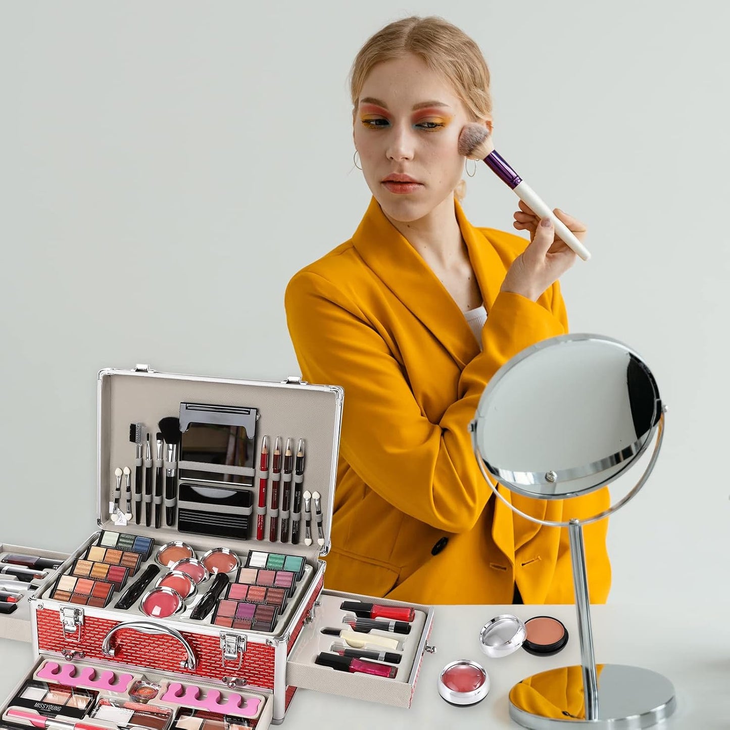 Professional Makeup Kit for Teens & Women - 106 Pcs with Eyeshadow Palette, Lipstick Set, Concealer, Foundation & Brushes | Red