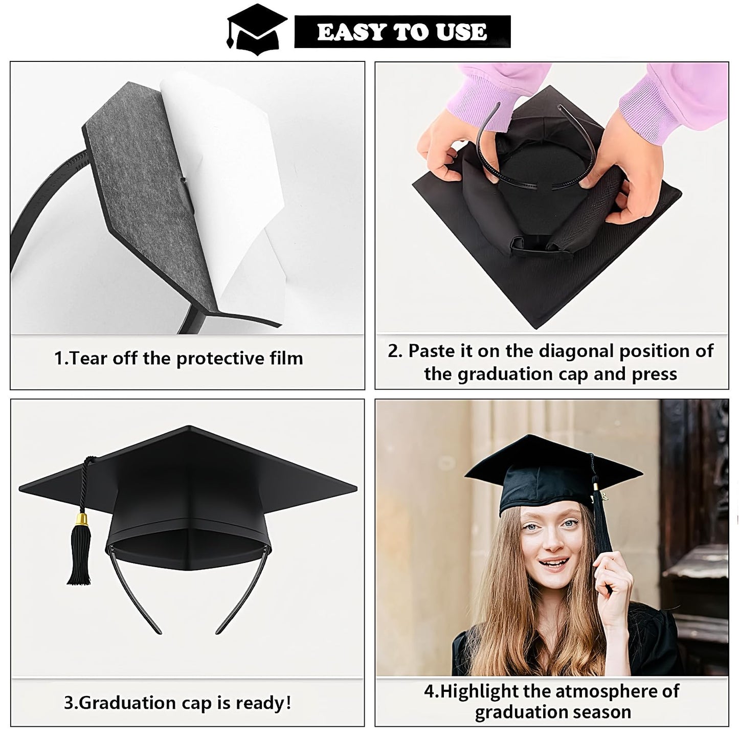 SeBneny 2 Pack Graduation Cap Headband Grad Hat decorations Holder Decorations Accessory, Anti-Fall Hairband for Students Graduates, Keeps Hairstyle Fixed (Graduation Cap Not Included)