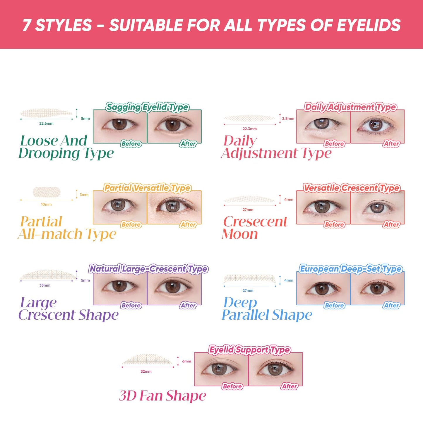 MLEN DIARY Double Eyelid Tape Invisible Eyelid Lifter Strips for Hooded Eyes Droopy Eyelid Lifter Eye Lid Strips with Tools (192P-22.3 * 2.8mm)