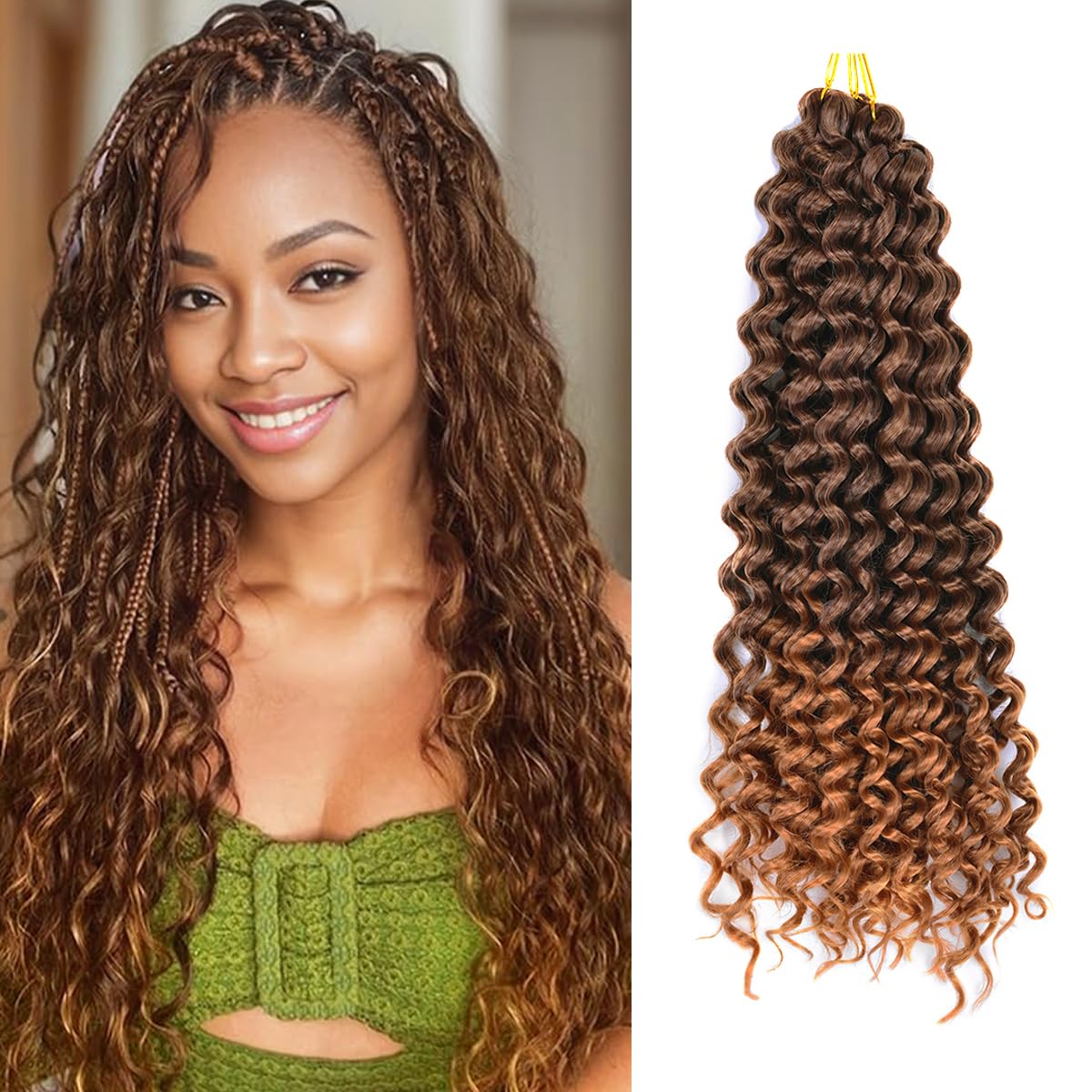 Ocean Wave Crochet Hair Extensions - Deep Wave Synthetic Braiding Hair for Women | 24 Inch, #1B (Pack of 2)