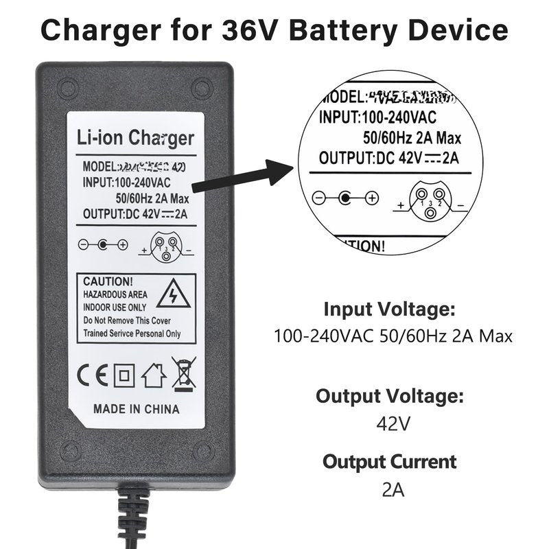 42V 2A Scoter Charger 5 Plugs for 36V Lithium Battery Pack DC 5.5 * 2.1 with 8mm 3 Prong/12mm 3 Prong Connector/8mm RCA/ 3-Pin Male XLR Connector,Universal 5 in 1 Charger Power Adapter