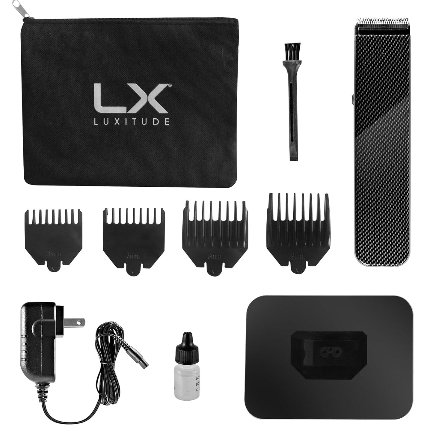 Luxitude Precision Hair Trimmer & Body Groomer for Men- 4 Attachments, All-in-One Cordless Design, Steel Blades & Carbon Fiber Finish
