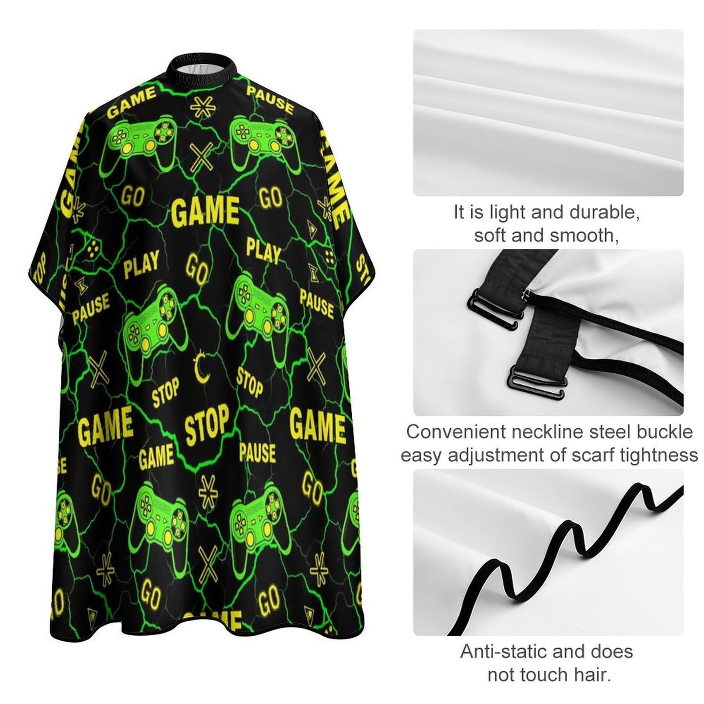 Men's Professional Hair Cutting Cape with Adjustable Closure Barber Cape Cool Green Video Game Weapon Games Pattern