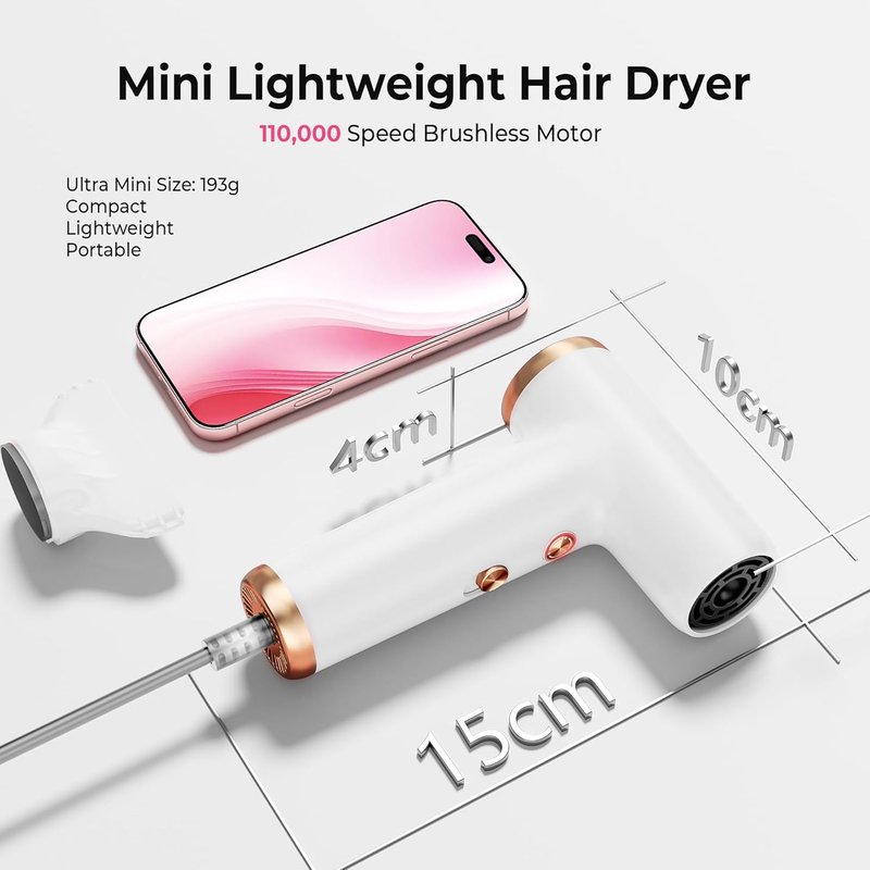 Mini Hair Dryer - 4-Temp Ionic Blow Dryer with Self-Cleaning Feature | Lightweight & Portable Travel Size