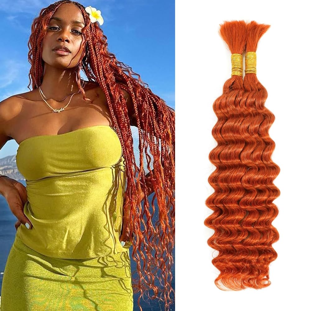 350 Boho Human Hair for Boho Braids Ginger Braiding Hair Orange Deep Curly 2 Bundles 26 26 Inch No Weft Brazilian Virgin Deep Curly Extensions