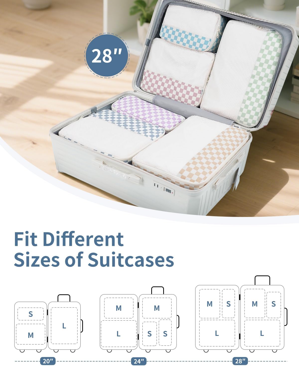 Narwey Packing Cubes - 7 Set Checkered Travel Organizers for Kids & Women | Durable Luggage Accessories
