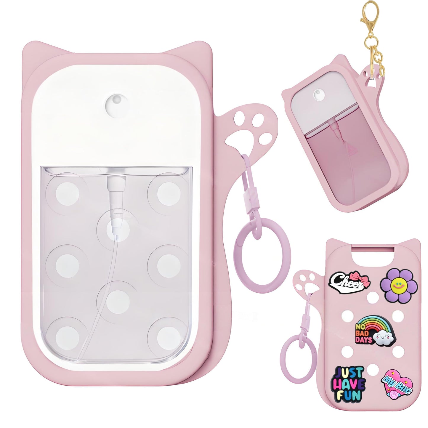 LEISENOR Silicone Case Compatible with Touchland Hand Sanitizer Spray, Protective Case for Power Mist and Glow Mist 1 fl oz (Ears Pink)