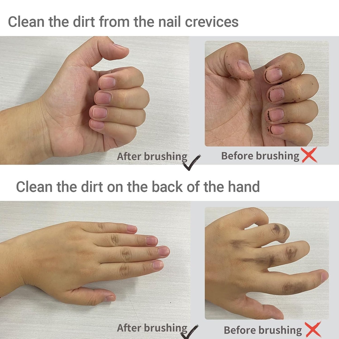 Nail Brush for Cleaning Fingernails - 2-Sided Scrub Brush with Soft & Stiff Bristles | 4-Pack for Men, Women & Kids