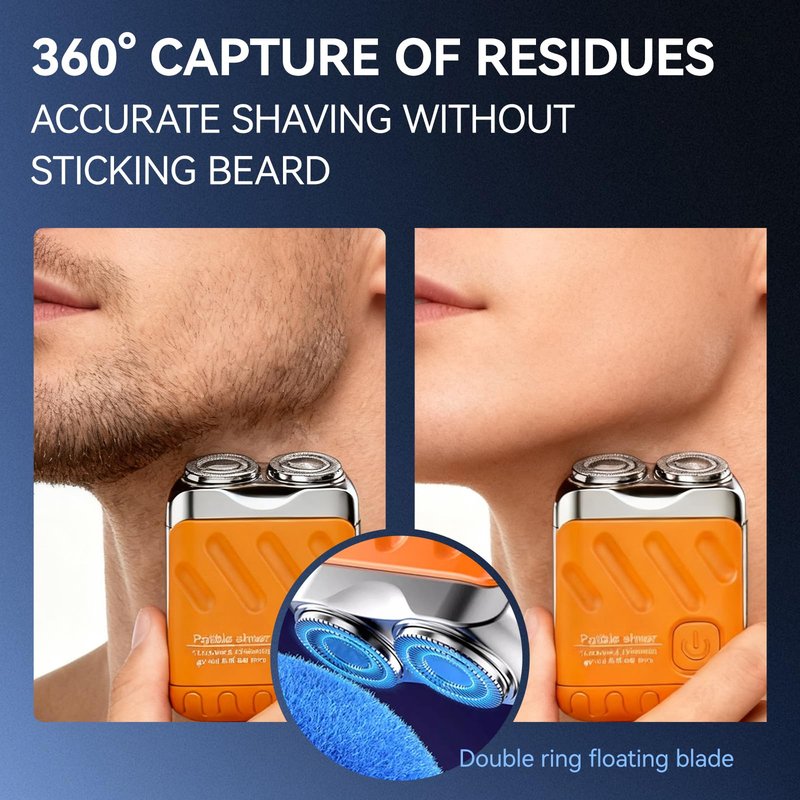 Mini Electric Shaver, Portable Rotary Dual Ring Electric Shaver, Mini Shavers for Men, USB Rechargeable One Button Long Lasting for Home Travel Business, Orange