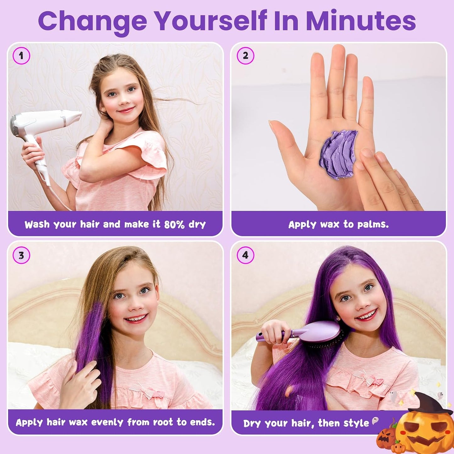 Temporary Purple Hair Color Wax - Washable Violet Dye for Kids & Adults | Instant Styling Gel for Cosplay & Halloween