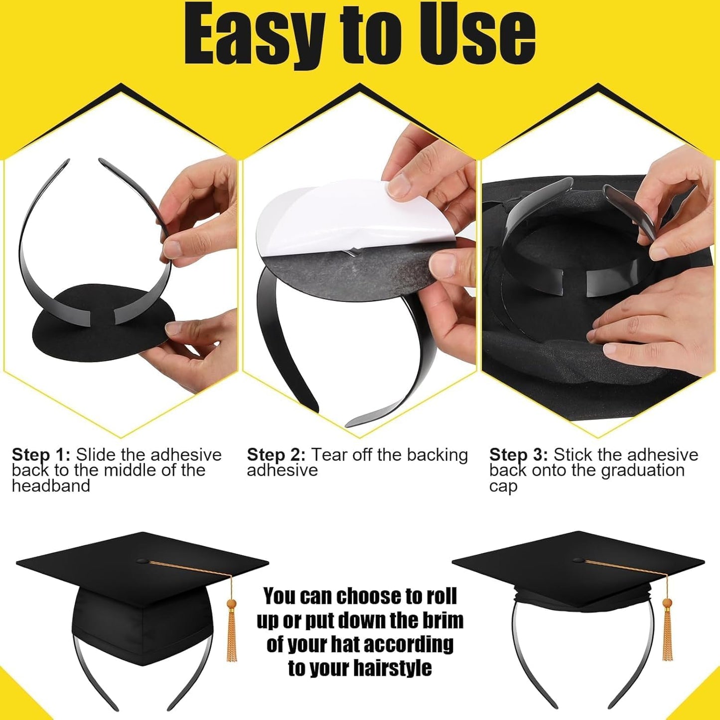 Graduation Cap Headband - Adhesive Felt Hair Band Accessories for Graduates | 1 Piece