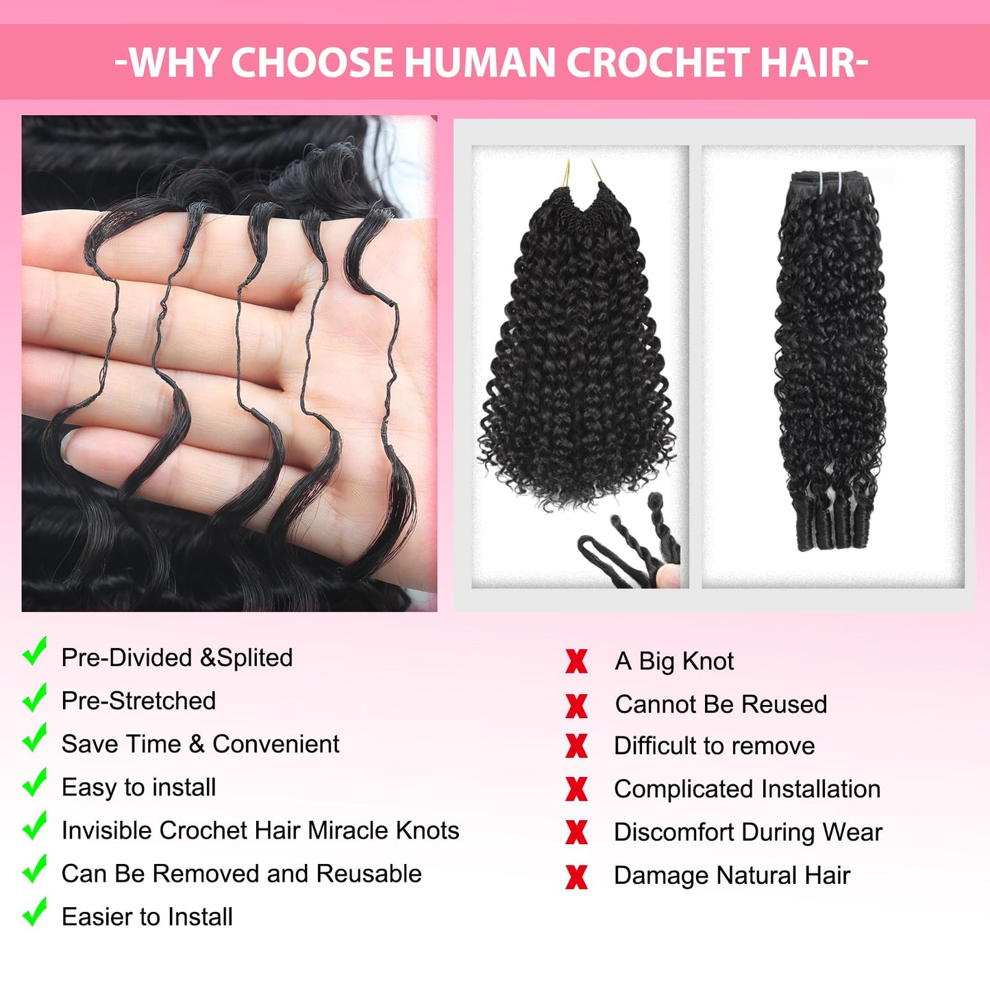 Burmese Curly Crochet Human Hair Bundles 20 Inch 60g 50 Strands Pre Separated Invisible Miracle Knots Feather Crochet Hair for Black Women Lightweight Reusable Feathered Crochet Human Hair Extensions