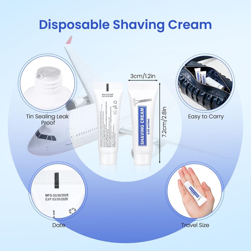 200 Pack Travel Size Shaving Cream Bulk,10ml/0.35fl oz Individually Wrapped Mini Disposable Shaving Cream in Bulk 1.2x2.8 inch Travel Size Toiletries Amenities for Guests,Homeless,Charity