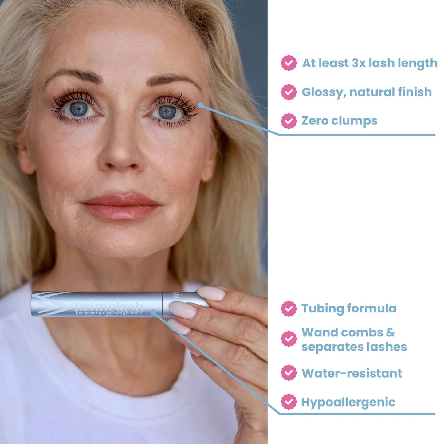 PrimeLash Mascara for Older Women | Volumizing & Lengthening Formula - Long-Lasting, Clump-Free, Hypoallergenic (Black)