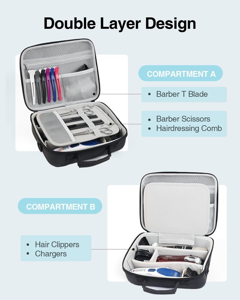 Luxtude Large Barber Case, Hard Barber Bags for Clippers and Supplies, Travel Hair Clipper Case, Clipper and Trimmer Cases with Shoulder Strap, Easy Carrying