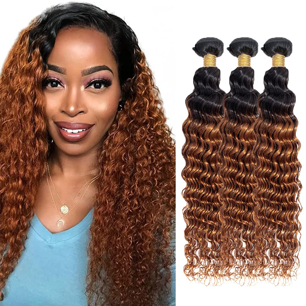 Ombre Brown Bundles #30 Human Hair Bundles Brown Deep Wave Bundle 24 26 28 inch #30 Body Wave Bundle