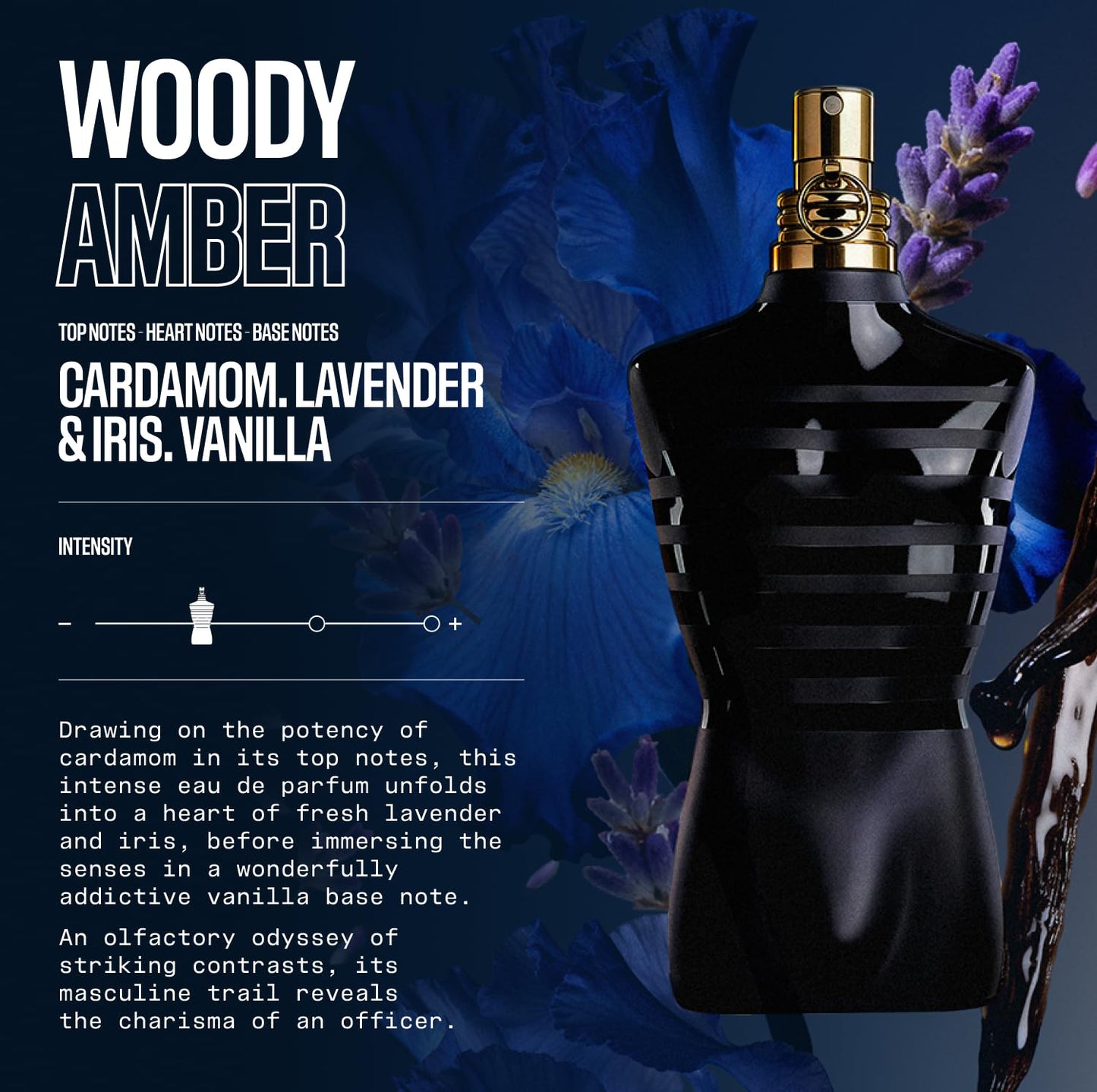 Jean Paul Gaultier Le Male Le Parfum - Amber Woody Eau de Parfum Intense for Men Fragrance - Cardamom, Lavender & Iris, Vanilla - Men's Perfume Spray, 6.8oz