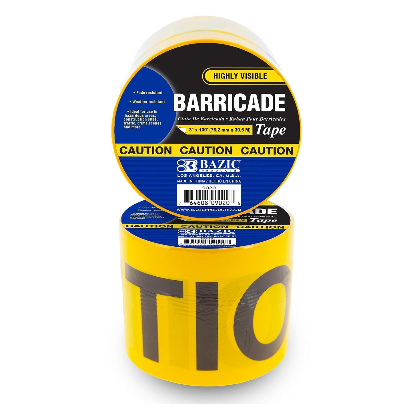 BAZIC Yellow Caution Barricade Tape - High-Visibility 3 in x 100 ft Hazard Warning