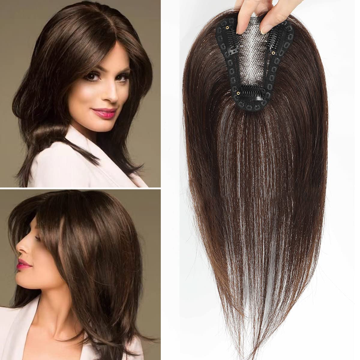 Aimeolyn Hair Toppers for Women - 16-Inch Real Human Hair | 8x8 Inch Big Base Coverage