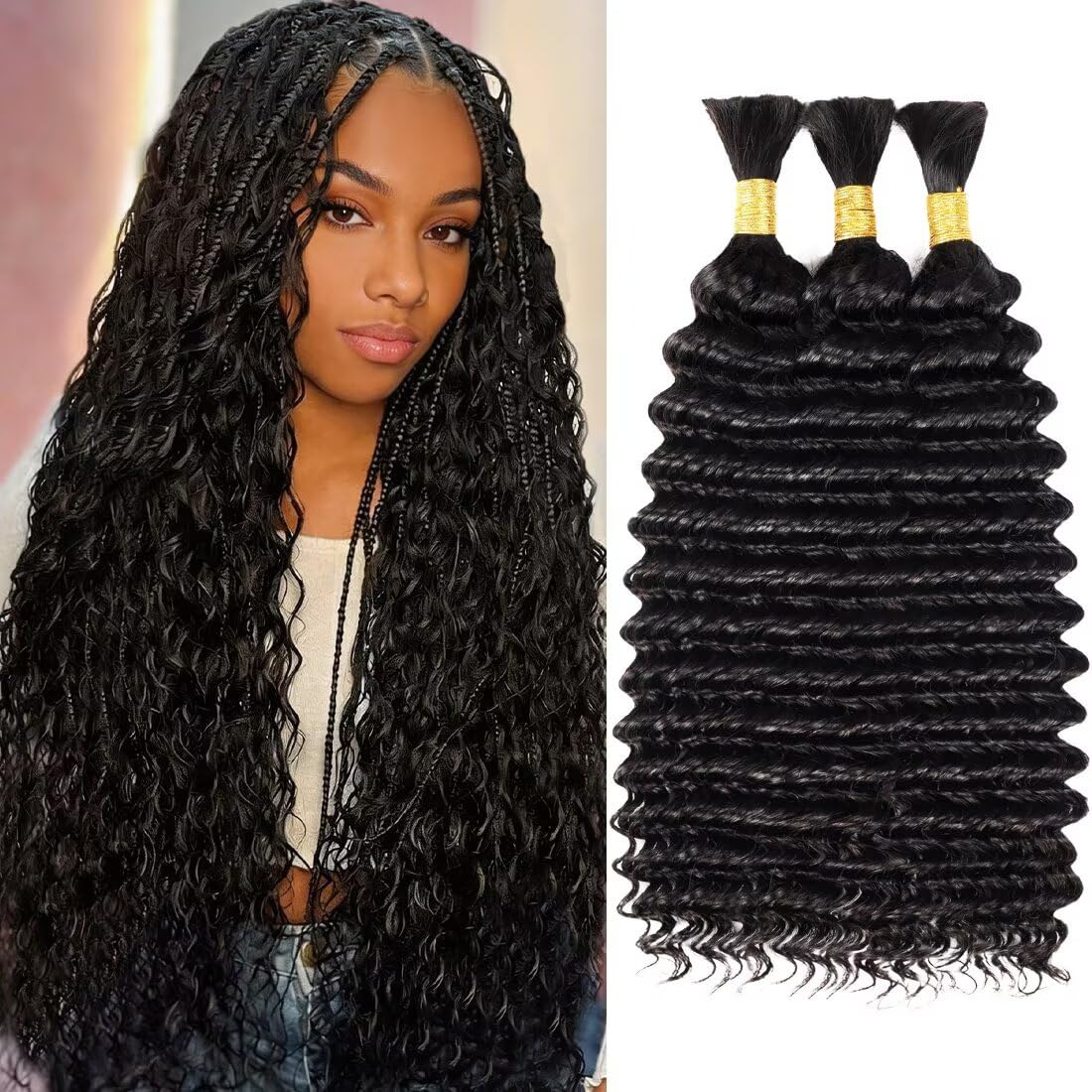 100% Unprocessed Human Hair - #30 Auburn Curly Bulk Braiding Hair, 18 Inch, 150g, 3 Bundles