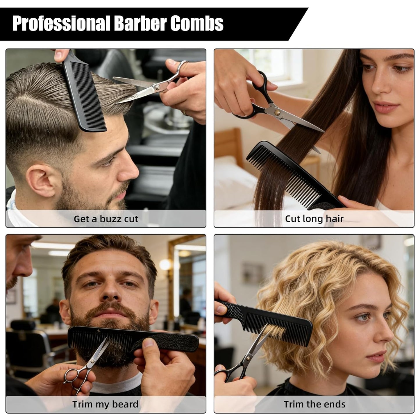 Professional Barber Combs Set - 6 PCS Hair Cutting Combs for Men | 8.2-Inch Clipper Comb, Ideal for Salon & Home Use, Perfect Gift (Black)