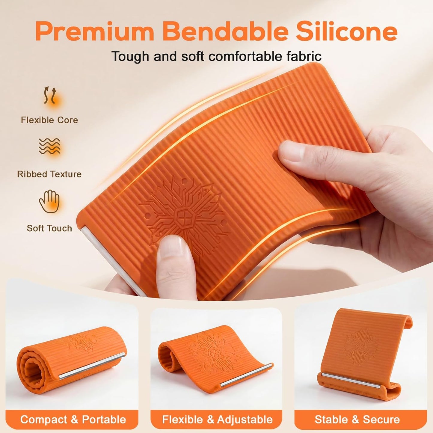 Adjustable Silicone Phone Stand - Anti-Slip Foldable Holder for Tablets & Laptops | Orange