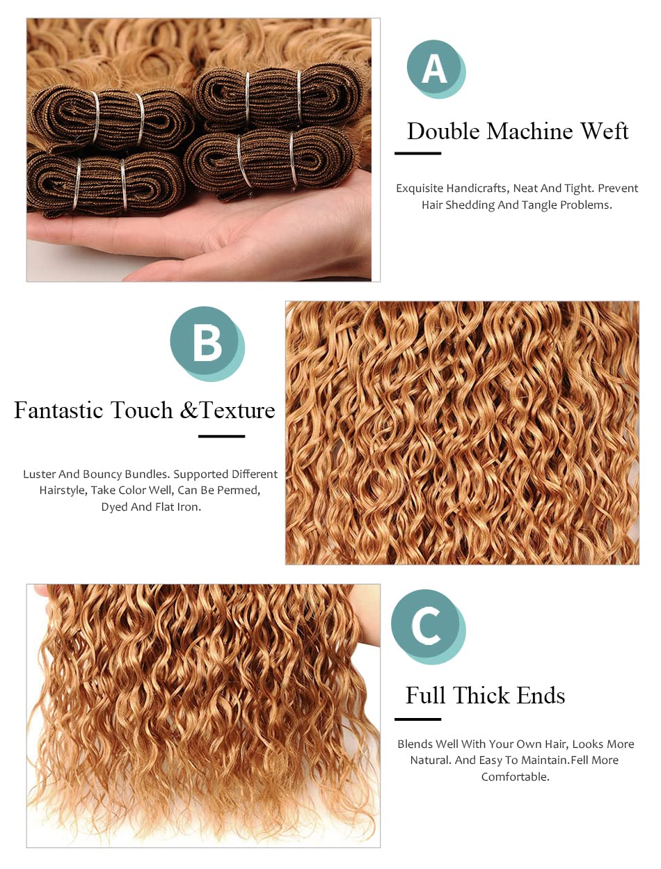 Color #27 Bundles Blonde Curly Human Hair Extensions 22 22 22 Inch 8A Grade Peruvian Virgin Remy Hair 3 Bundles Honey Blonde Bundle Double Weft Hair Weave