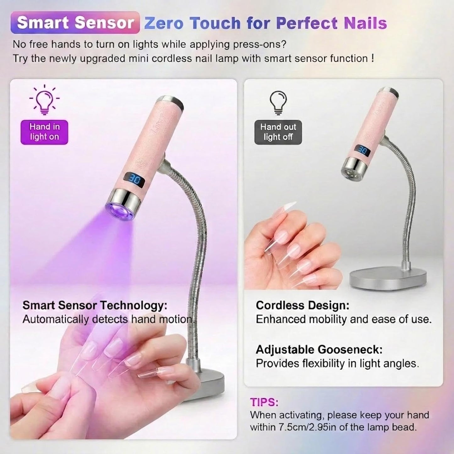 Mini UV Light for Nails - Portable Cordless Nail Lamp with Auto Sensor & Gooseneck Stand | Handheld Gel Curing Light