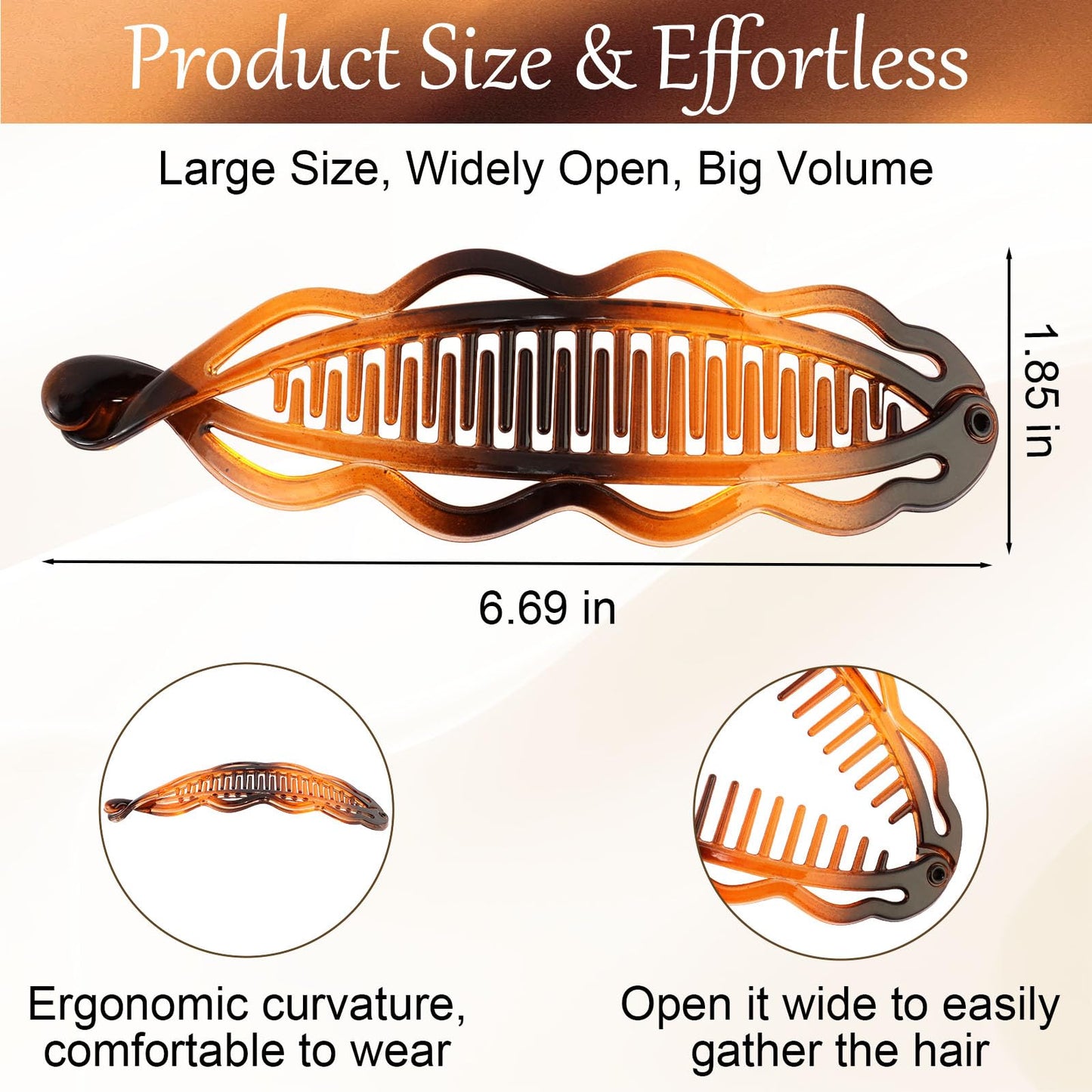 Hapdoo 2pcs Large Banana Clip Hair Clips for Thick Hair, Matte Banana Hair Clip for Women Volumizing Hairstyles, Flat Lay Down Strong Hold Ponytail Bun Holder Accessories, Black Tortoise
