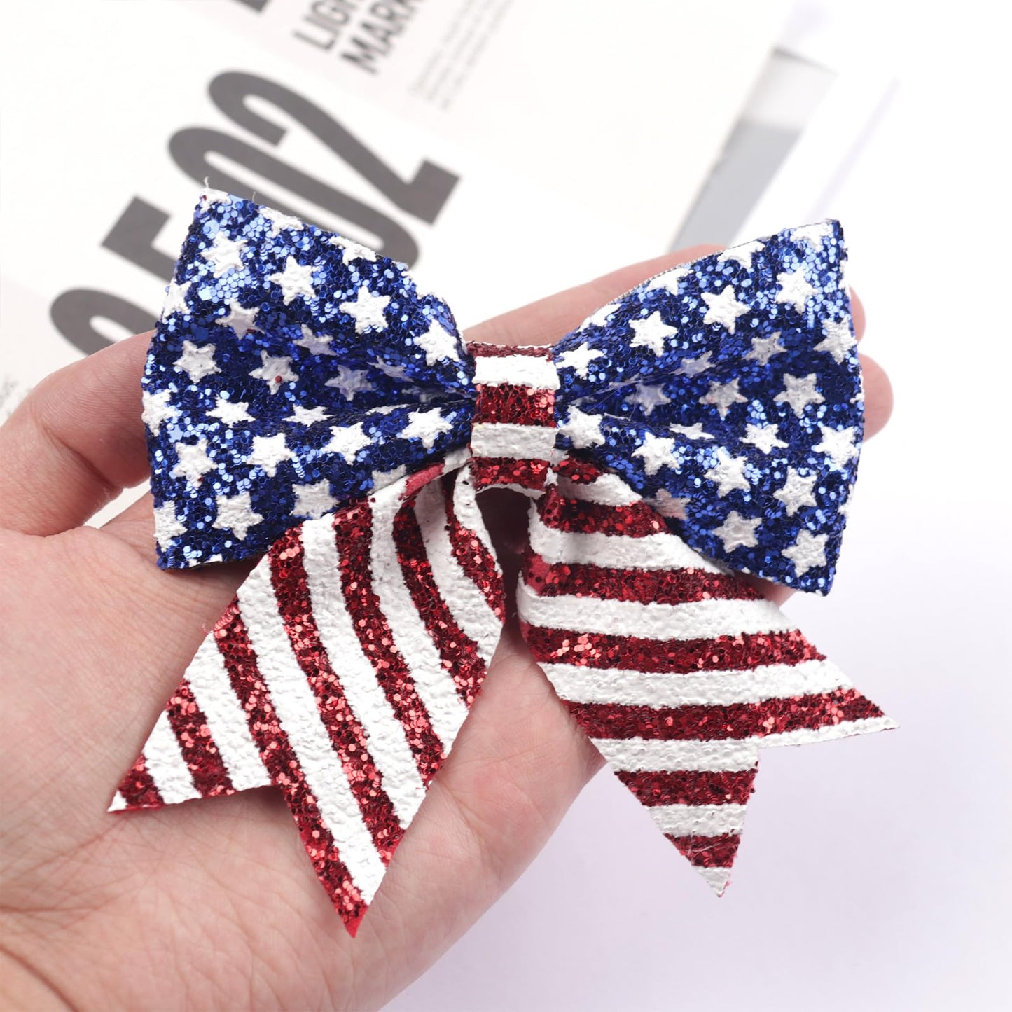 Totelux 4th of July Bows Hair Clips Glitter Cheer Bow Hairpin Ponytail Holder American Flag Star Hair Barrettes for Women Girls Independence Day Patriotic Hair Accessories