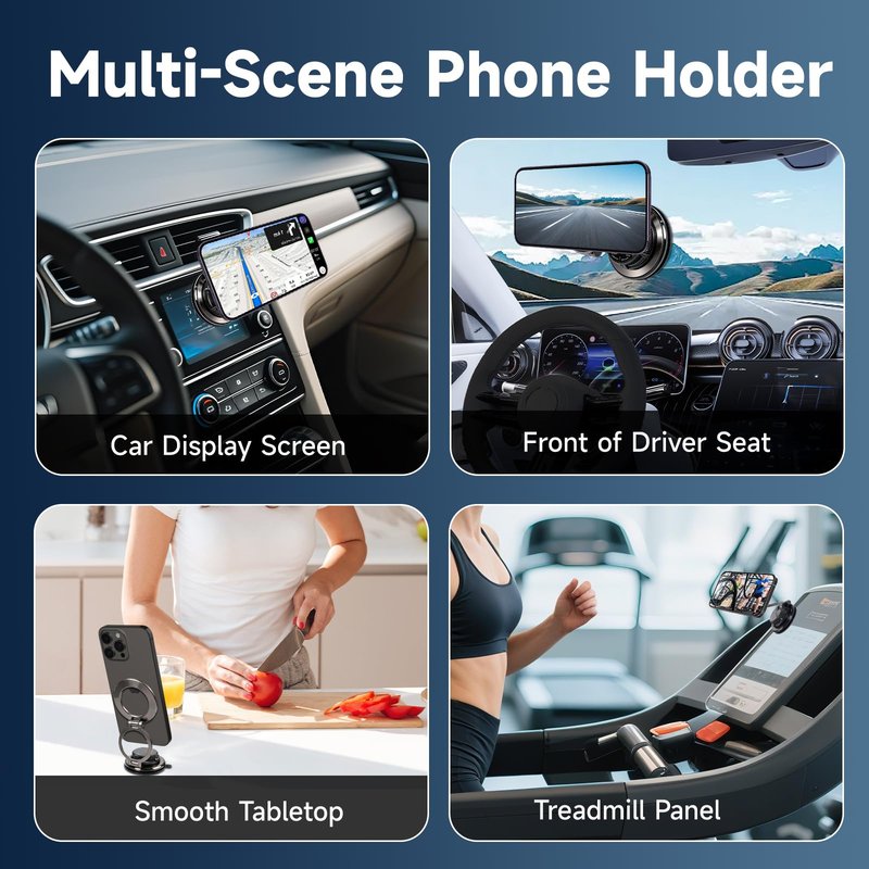 CHTXXLSZ Magnetic Car Phone Holder, 360° Adjustable Suction Cup Universal Phone Mount, Multi-Scene for Car Office Gym Home, Compatible with iPhone 17/16 Pro Max & Other Magnetic Phones (Black)