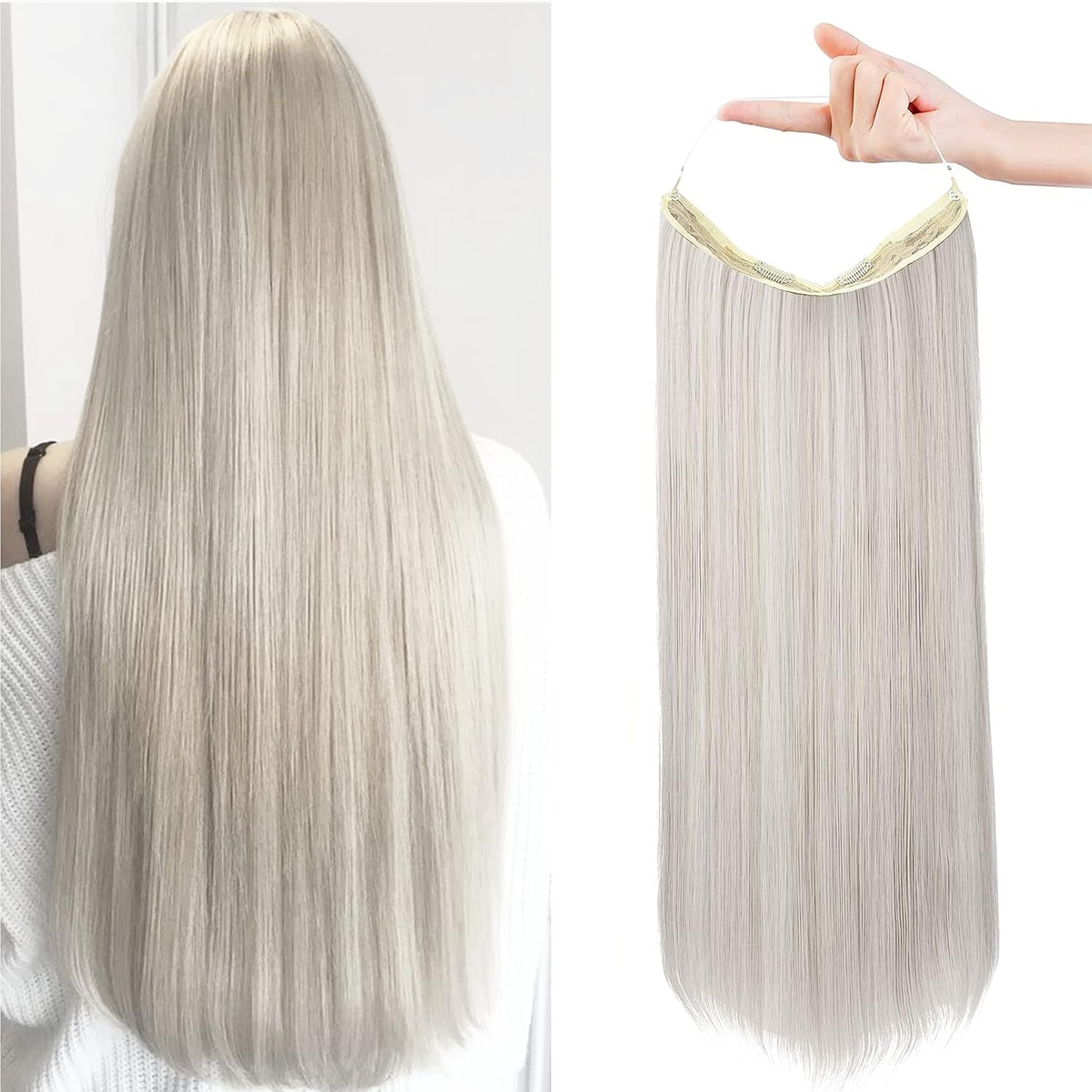 Invisible Wire Hair Extensions - Adjustable Transparent Headband | 24 Inch Dark Blonde Secret Hairpiece for Women