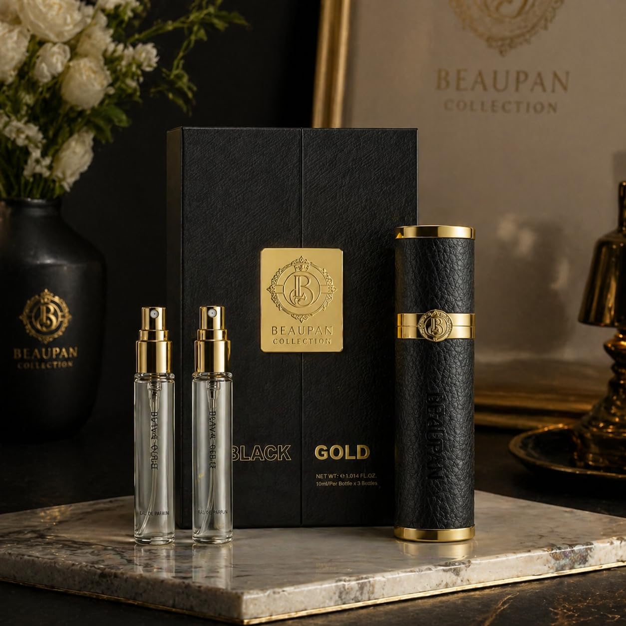 Black Gold Perfume Gift Set for Women - Mini Travel Kit | Long-Lasting Spicy Woody Fragrance with Bergamot, Black Vanilla & Sandalwood