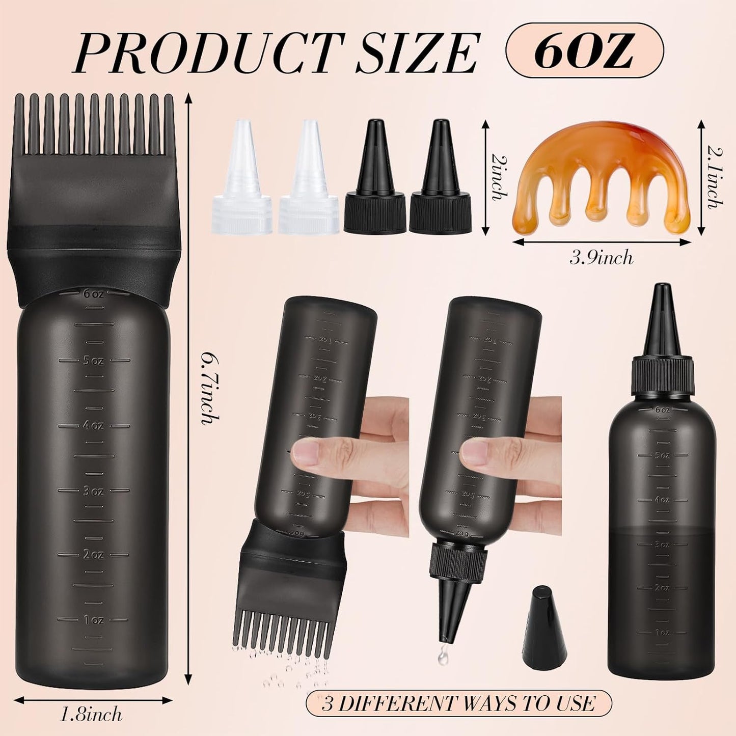 Hair Oil Applicator Bottle - Scalp & Root Comb Dye Squeeze Tool | 2 Pack (Black, White) with 4 Pointed Mouth Cover