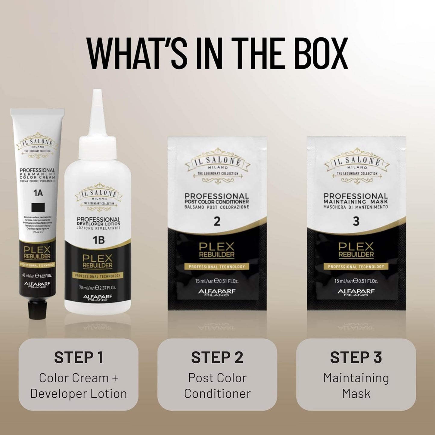 Plex Rebuilder Permanent Hair Color Cream - 1.0 Pure Black Dye Kit | Professional Salon Quality, Protects & Restructures