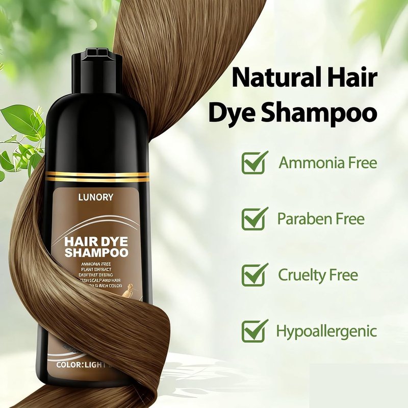 Light Brown Hair Dye Shampoo - 100% Gray Coverage, Argan Oil & Ginseng, Ammonia-Free | Long-Lasting Semi-Permanent Color for All