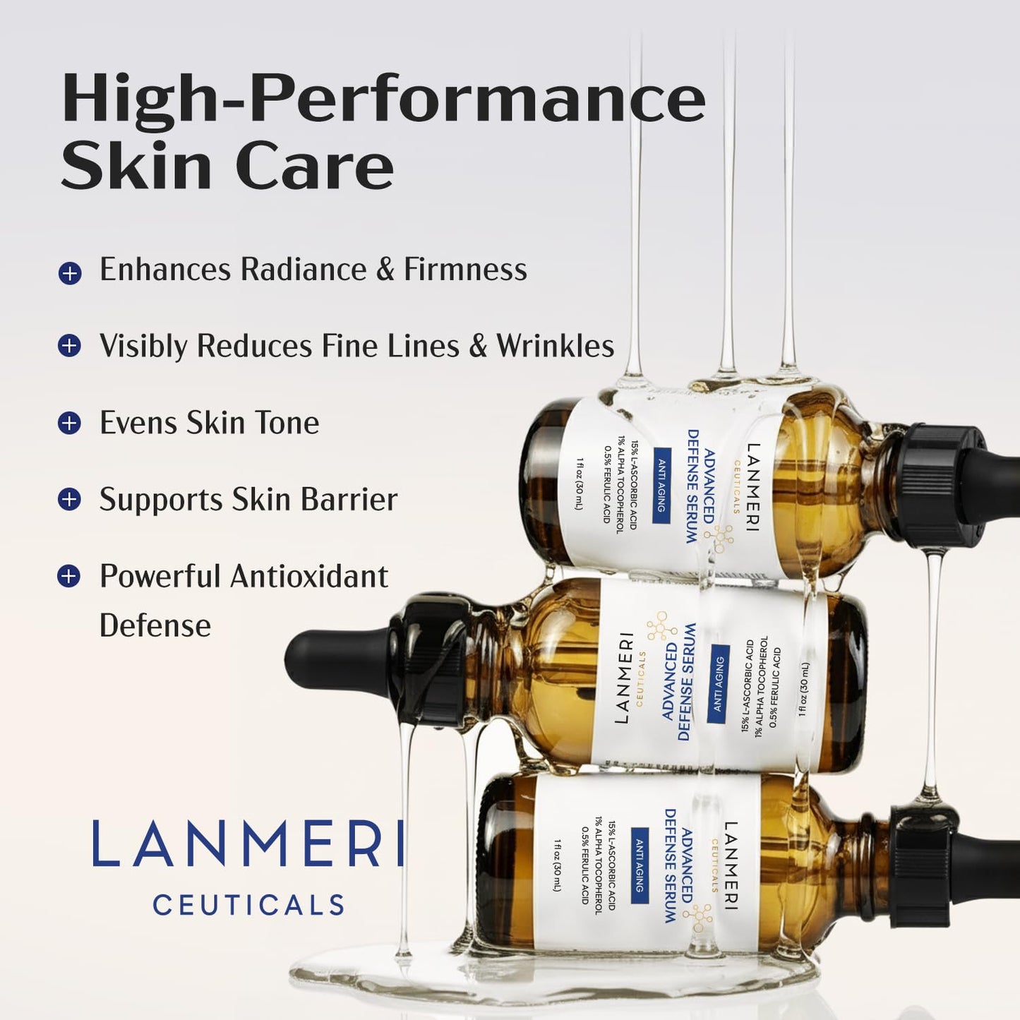 Lanmeri Ceuticals Vitamin C Serum - 15% Antioxidant Defense with Vitamin E & Ferulic Acid | 1 fl oz