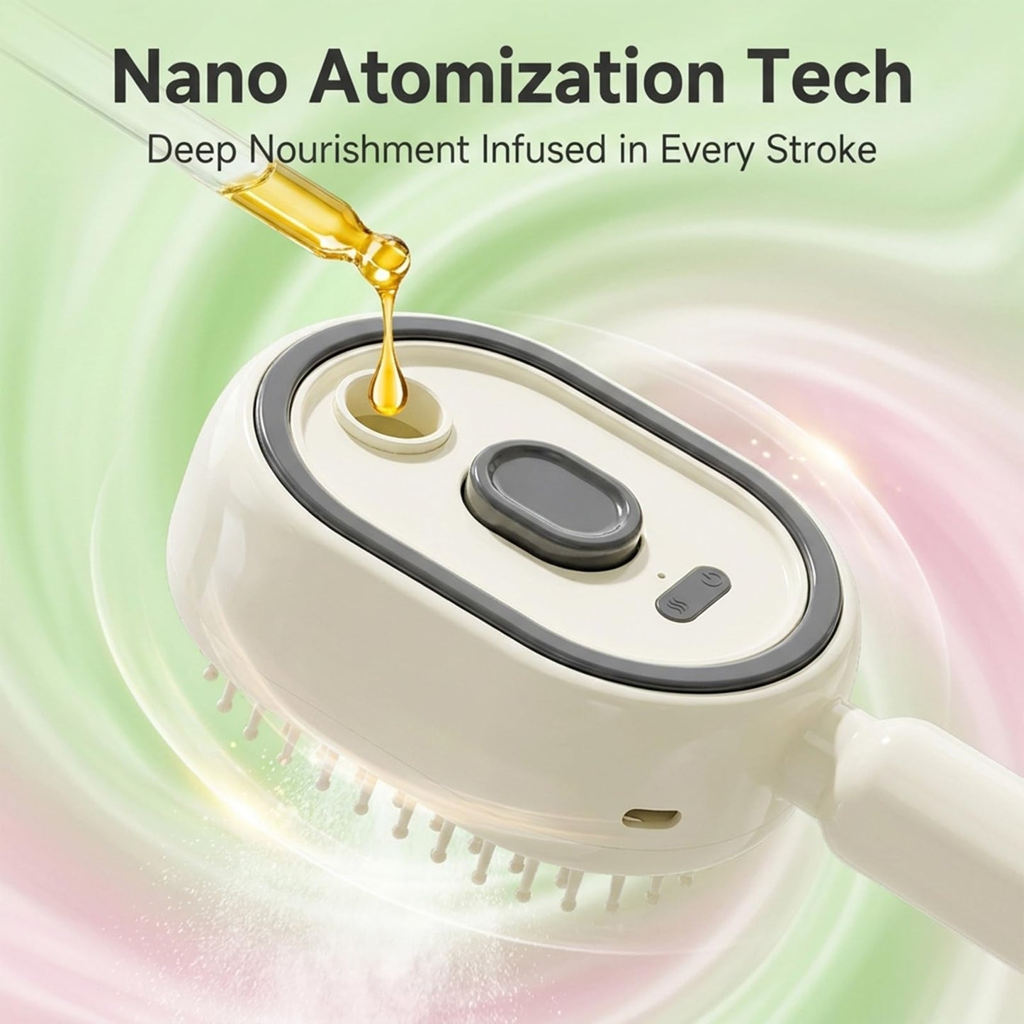 Electric Spray Hair Brush with 10ML Refillable Water Tank, Electric Spray Air Cushion Massage Comb with Red Light Scalp Care, Retractable Detangling Steam Brush for Hair and Frizz Control (Off-white)